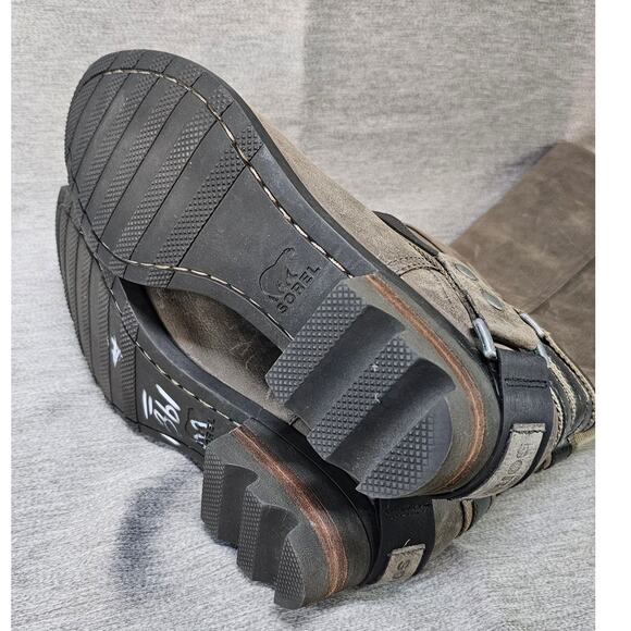 Sorel Womens Lolla Tall Boots US 8 Grey Leather Zip Belted Waterproof Boots - Picture 7 of 10